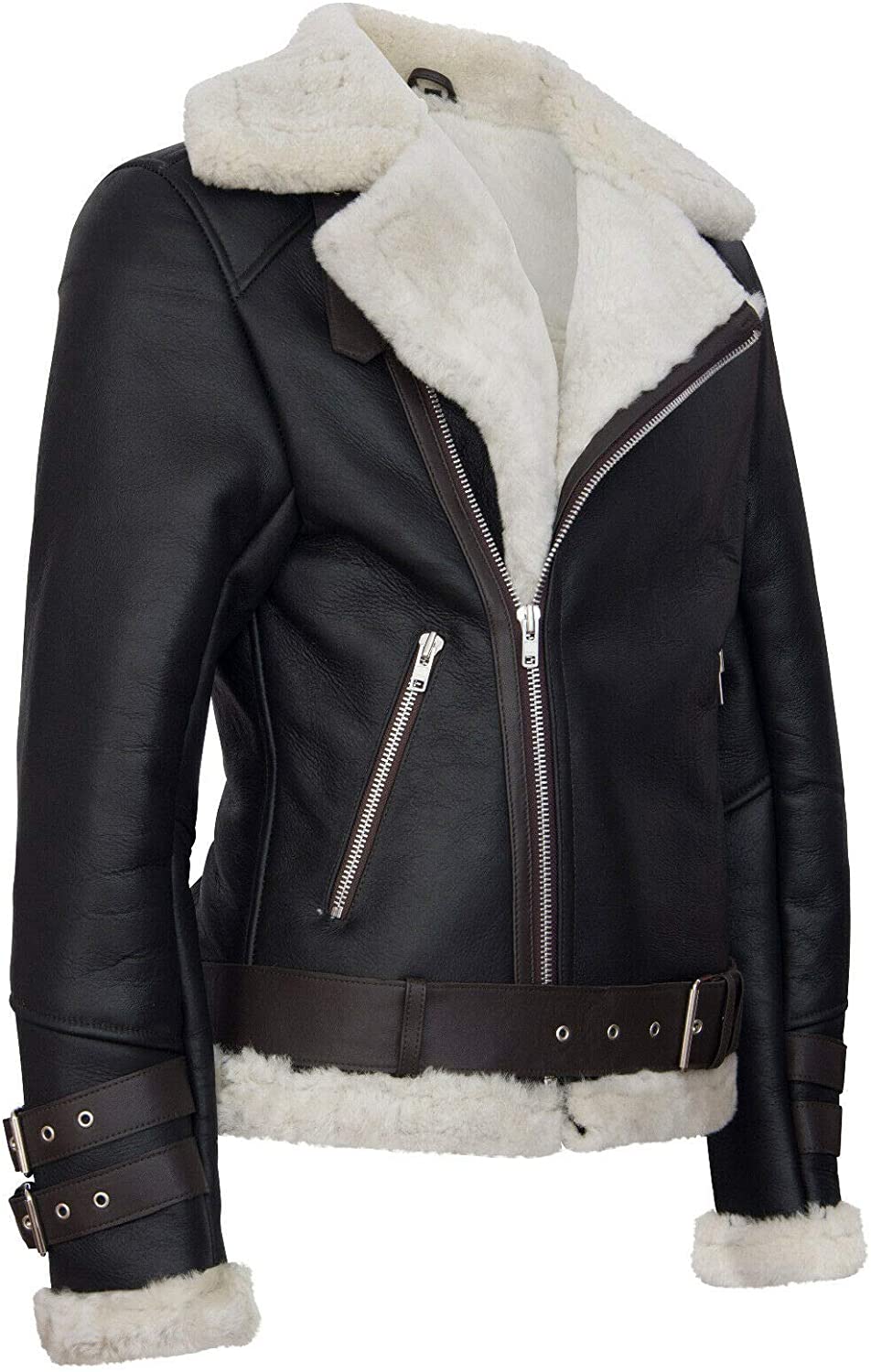 Men's Retro RAF B3 Pilot Real Sheepskin Shearling Biker Leather Jacket