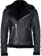 Men's Retro RAF B3 Pilot Real Sheepskin Shearling Biker Leather Jacket