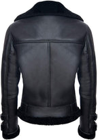 Men's Retro RAF B3 Pilot Real Sheepskin Shearling Biker Leather Jacket