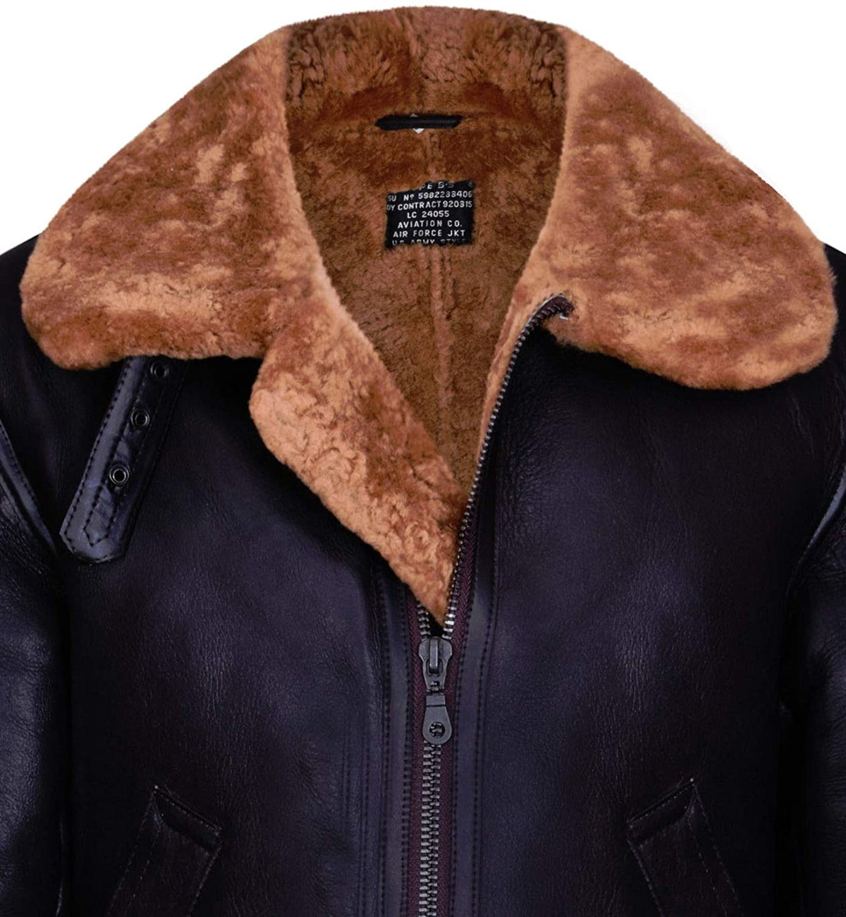Men's Aviator Ginger Brown B3 Real Shearling Sheepskin Leather Bomber Flying Jacket