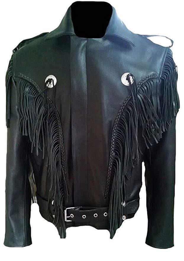 Men’s Leather Bomber Biker Jacket with Tussles