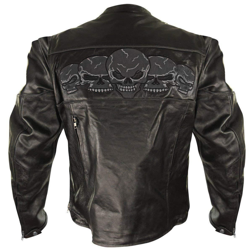 MENS DARK BLACK CRUISING MOTORCYCLE LEATHER SKULL RACING JACKET