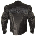 MENS DARK BLACK CRUISING MOTORCYCLE LEATHER SKULL RACING JACKET