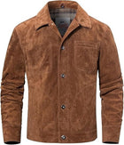 FLAVOR Men's Suede Leather Jacket Trucker Coat