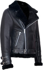 Men's Retro RAF B3 Pilot Real Sheepskin Shearling Biker Leather Jacket
