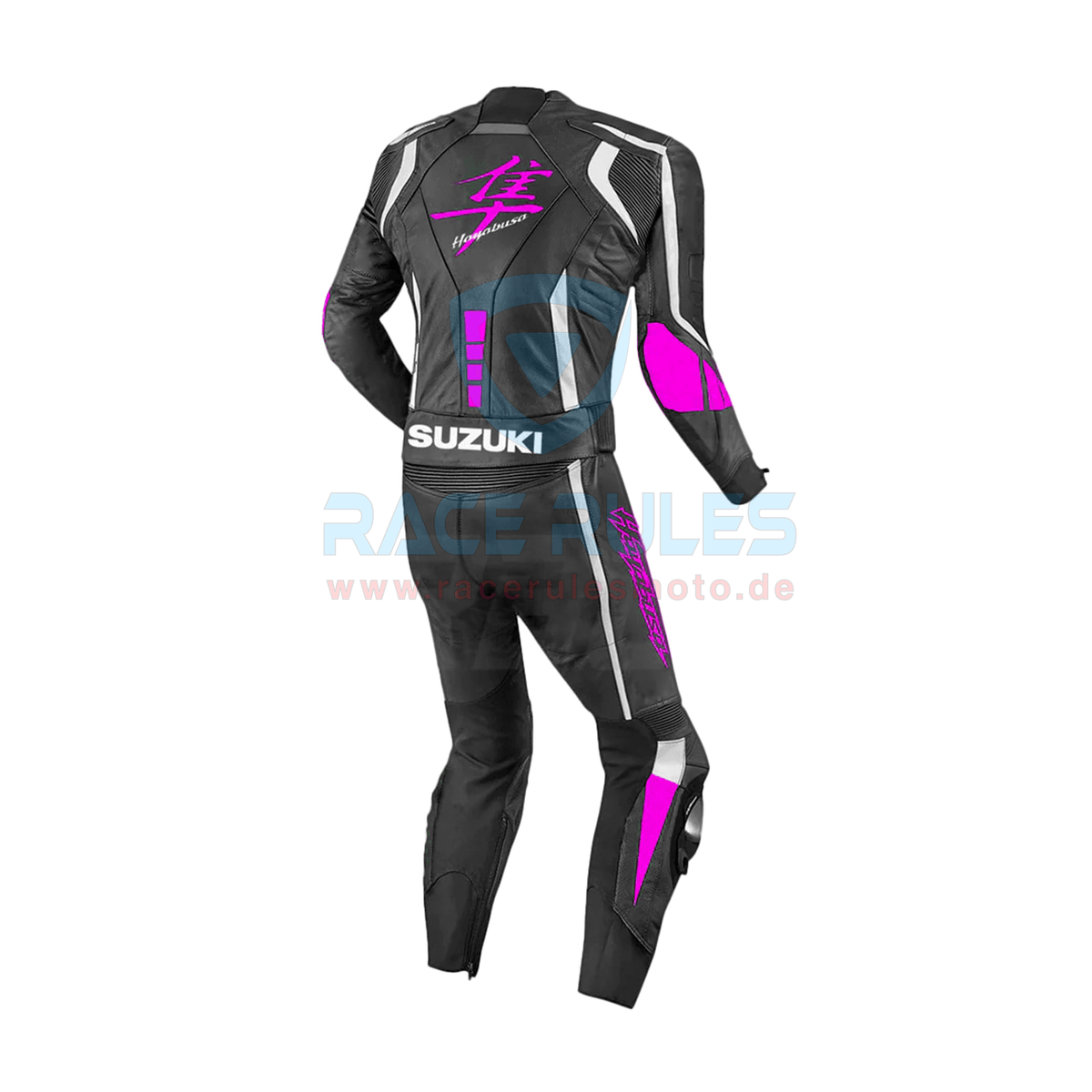Suzuki Hayabusa Pink Leather Motorbike Racing Suit for Men & Women