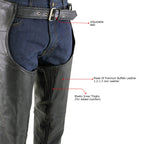 Milwaukee Leather LKM5722 Men's Black Premium Leather Dual Comfort Motorcycle Biker Rider Chaps