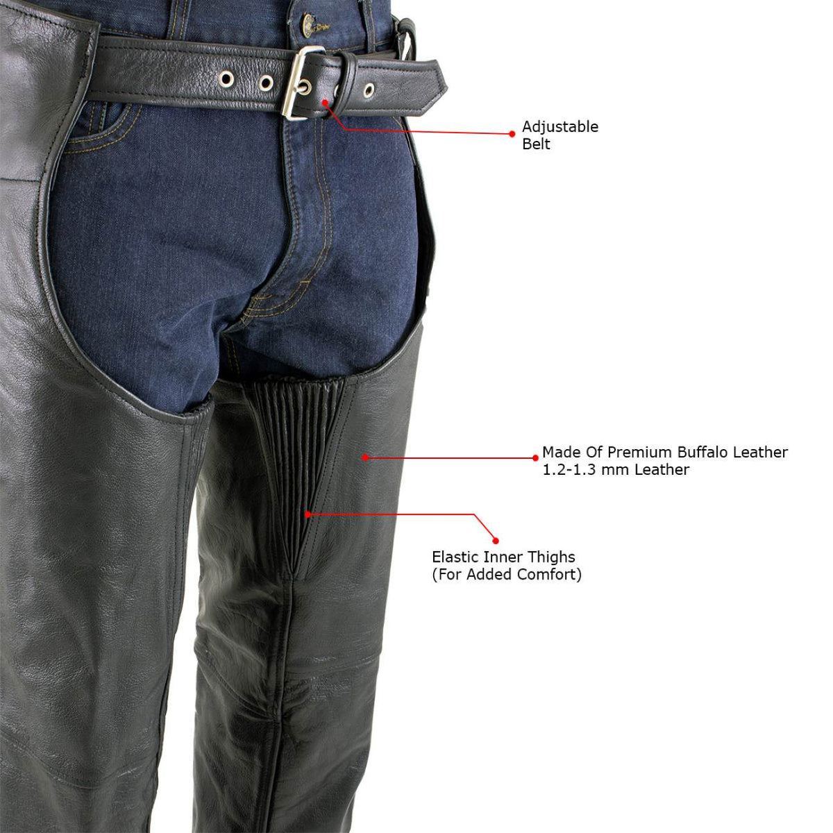 Milwaukee Leather LKM5722 Men's Black Premium Leather Dual Comfort Motorcycle Biker Rider Chaps