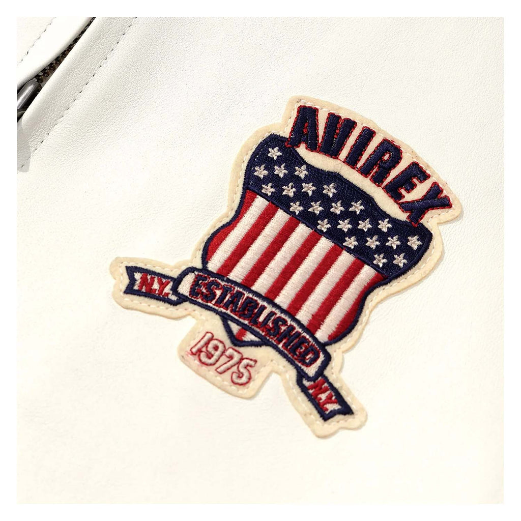 Avirex Iconic White Leather Bomber Jacket
