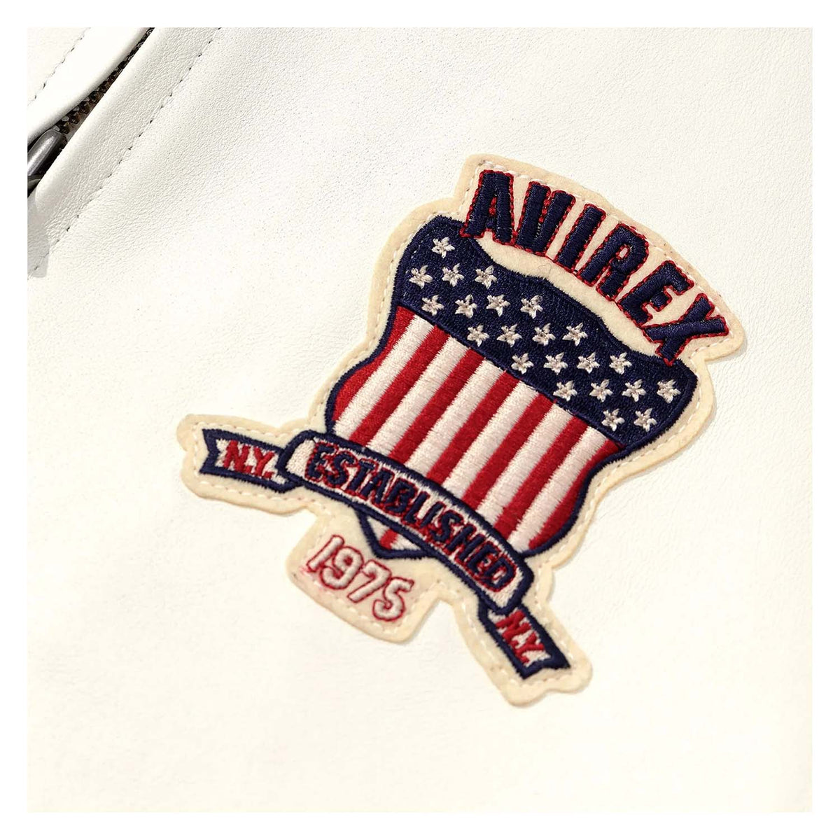 Avirex Iconic White Leather Bomber Jacket