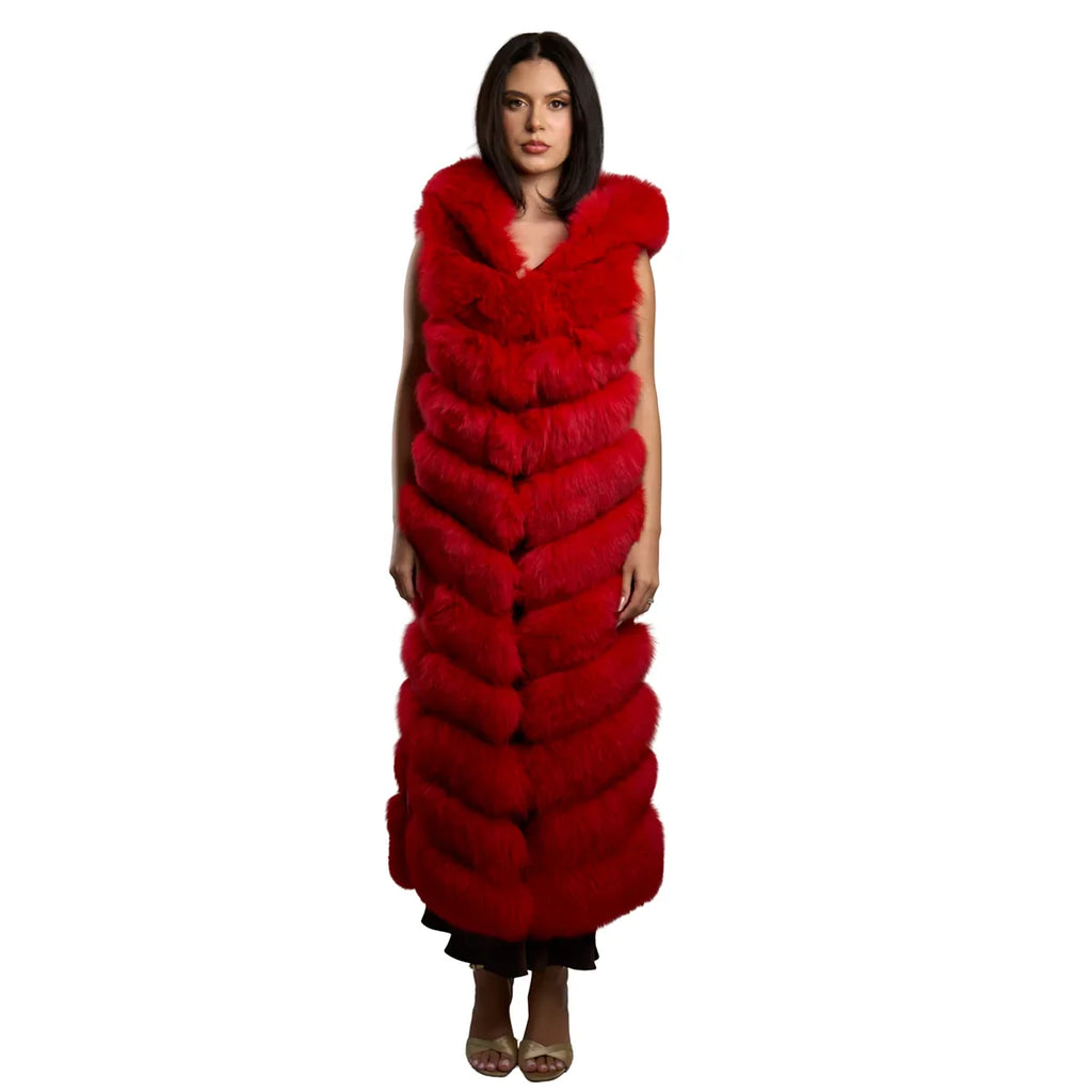 Full Length Fox Fur Chevron-Cut Vest