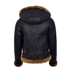 Women's Hooded Black Shearling Leather Jacket