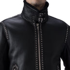 Black Fur Coat Shearling Sheepskin Warm Leather Jacket