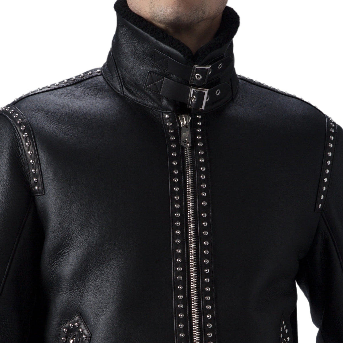 Black Fur Coat Shearling Sheepskin Warm Leather Jacket