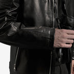 Men's 100% Goatskin Classic Black Leather Motorcycle Racer Jacket