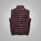 Men’s Dark Brown Bubble Leather Down Vest