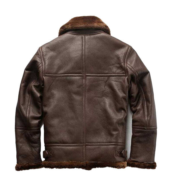 Brown Leather Unisex Sherpa Aviator Jacket