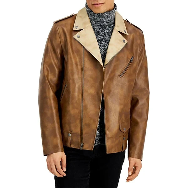 Mens Brown Asymmetric Jacket