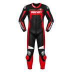 Ducati Corse-Style Black Red Leather Motorcycle Racing Suit – CE Armor