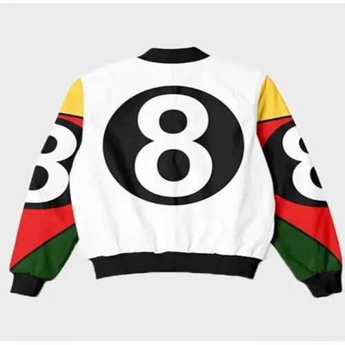 8 Ball Pool Vintage 9o's Style White Bomber Jacket