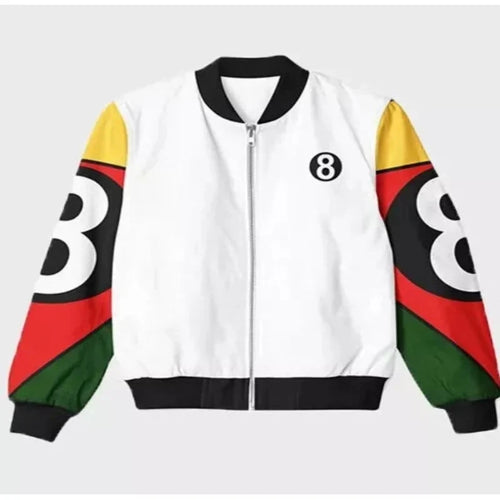 8 Ball Pool Vintage 9o's Style White Bomber Jacket