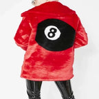 8 Ball Logo Women Red Faux Fur Coat
