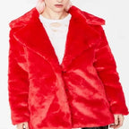 8 Ball Logo Women Red Faux Fur Coat