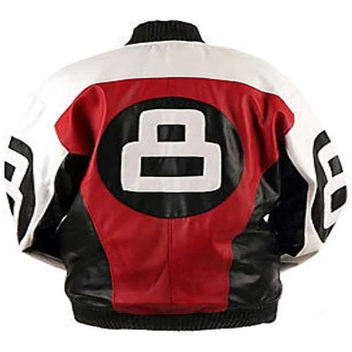 8 Ball Logo Real Leather Red Bomber Jacket