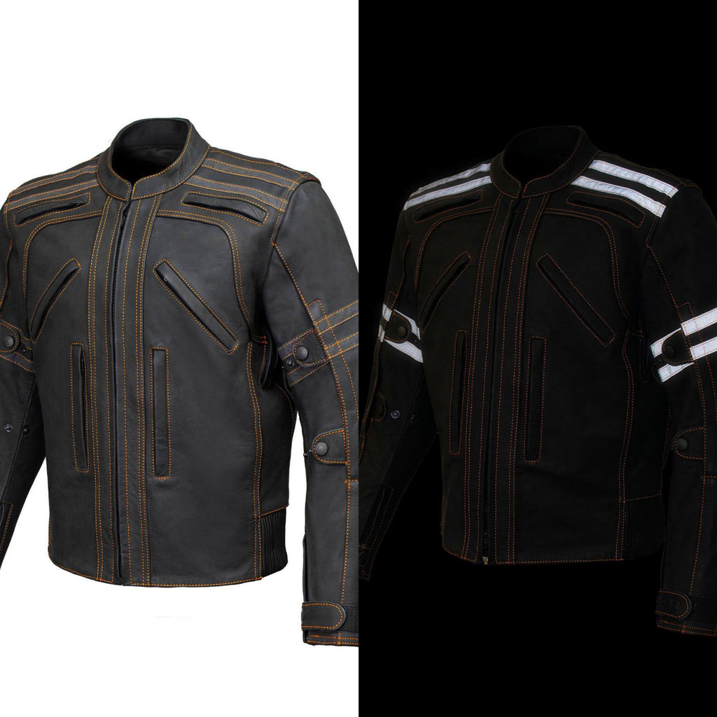 Milwaukee Leather Men's Matte Black 'Street' CE Armored Motorcycle Vented Jacket - Reflective - LKM17012
