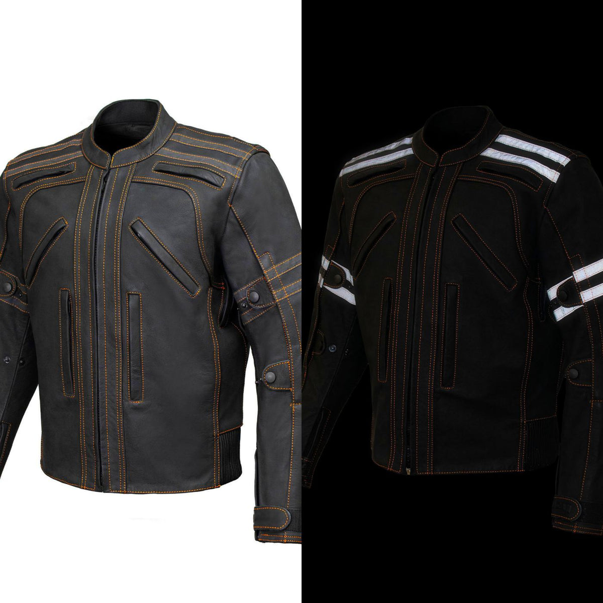 Milwaukee Leather Men's Matte Black 'Street' CE Armored Motorcycle Vented Jacket - Reflective - LKM17012