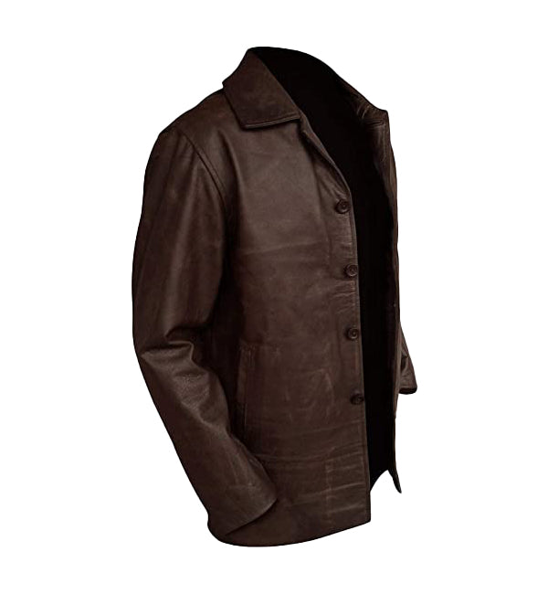 Brown Leather Trench Coat Unisex Fashion Leather Jacket