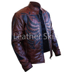 Men Two Tone Distressed Brown Black Skeleton Biker Motorcycle Leather Jacket