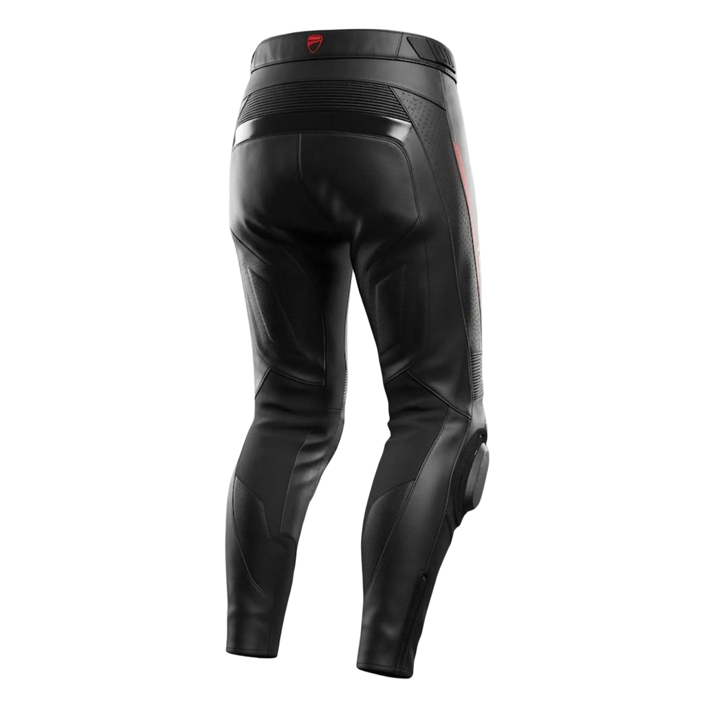 Ducati-Style Black Leather Motorcycle Racing Pants