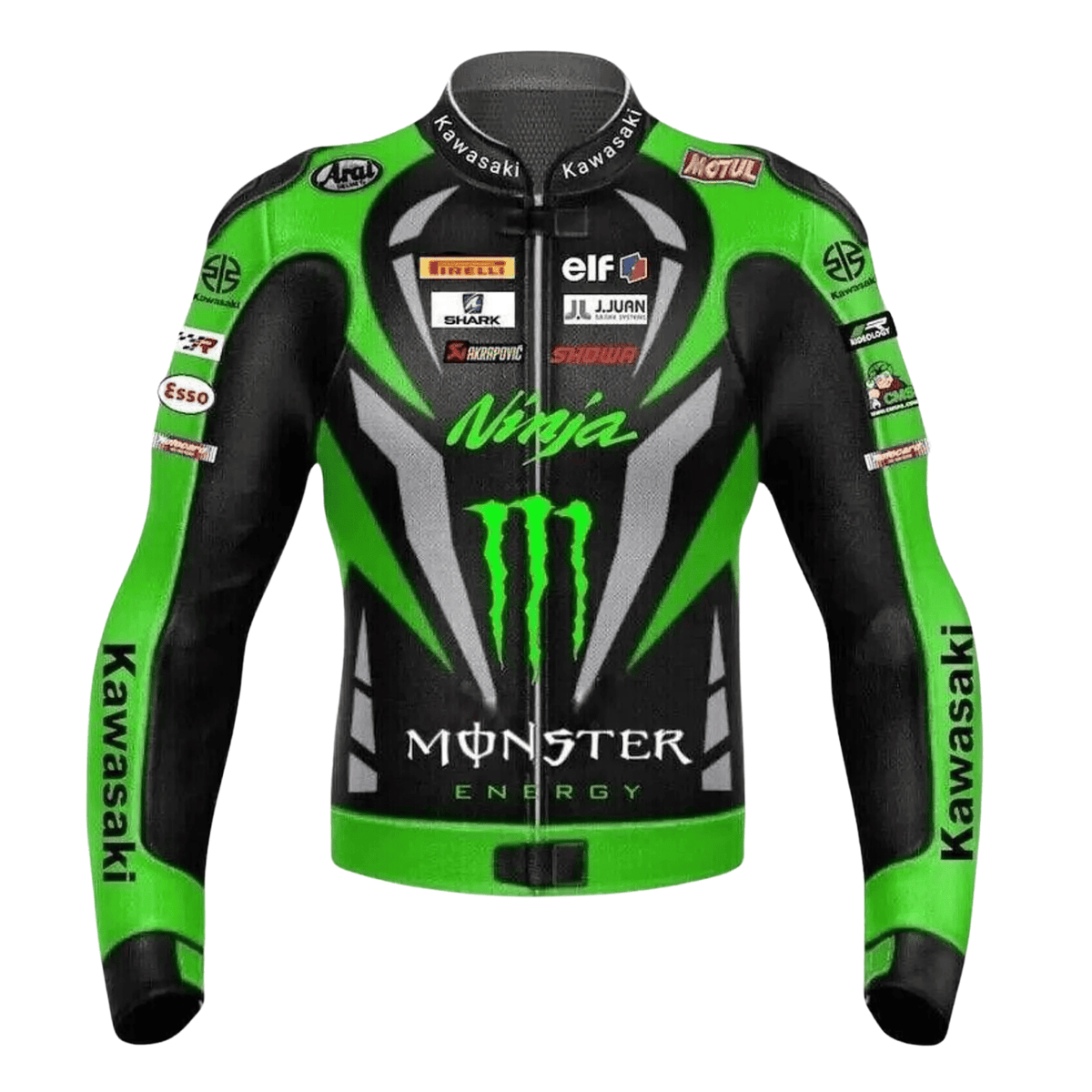 Kawasaki Ninja Monster Green Leather Motorcycle Jacket – CE Armor