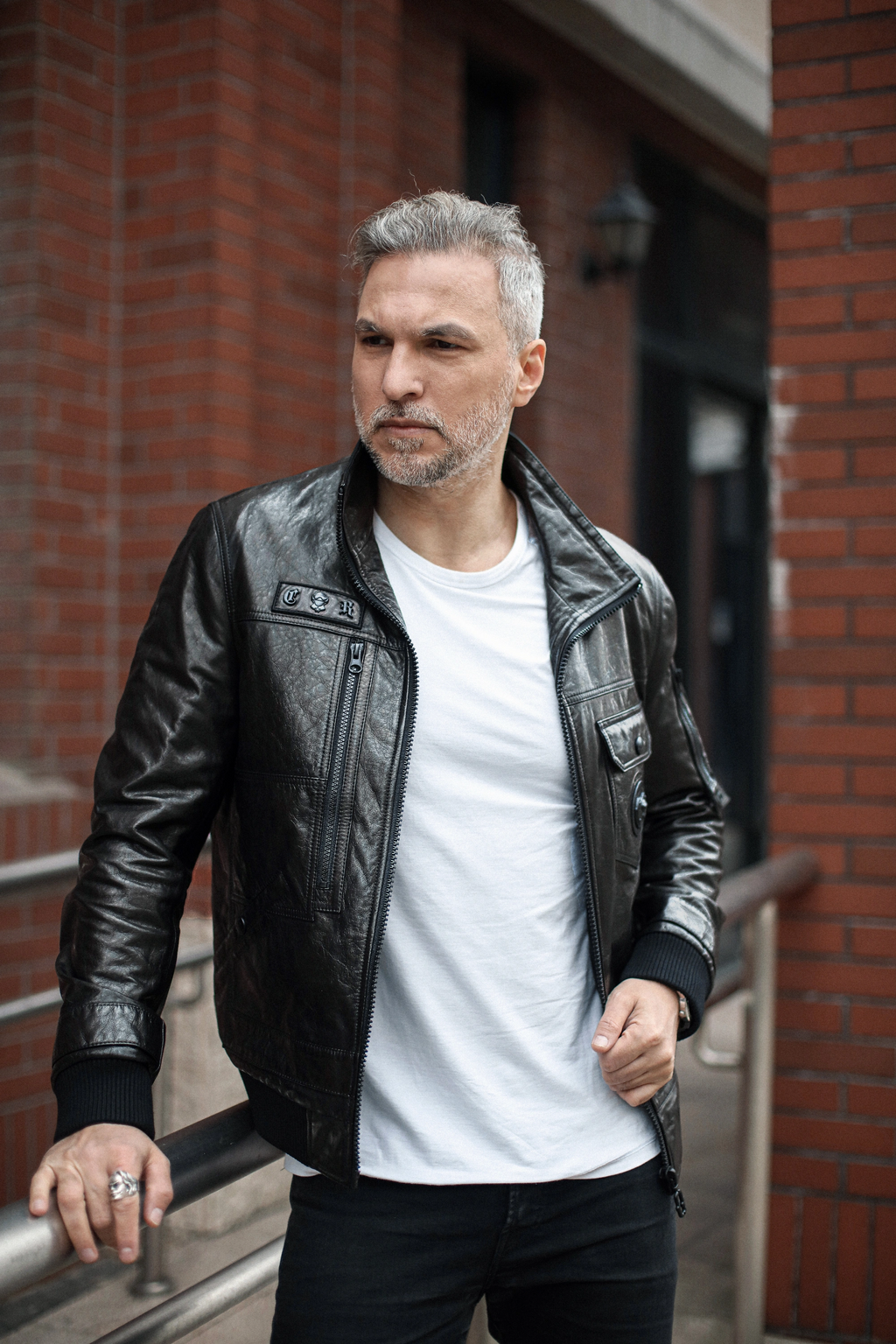 Black Casual Goatskin Leather Bomber Jacket