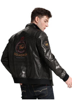 Black Patched Goatskin Casual Moto Biker Jacket