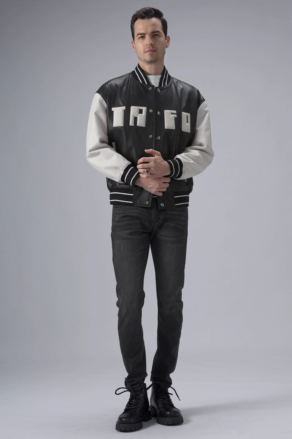 Black Men's Quilted Leather Varsity Jacket Letterman Jacket