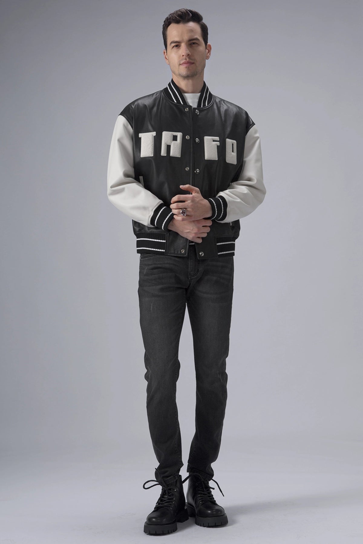 Black Men's Quilted Leather Varsity Jacket Letterman Jacket