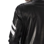 Black Leather Racer Jacket Letter Knitted Band