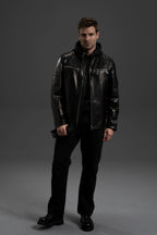 Men's 100% Goatskin Classic Black Leather Motorcycle Racer Jacket