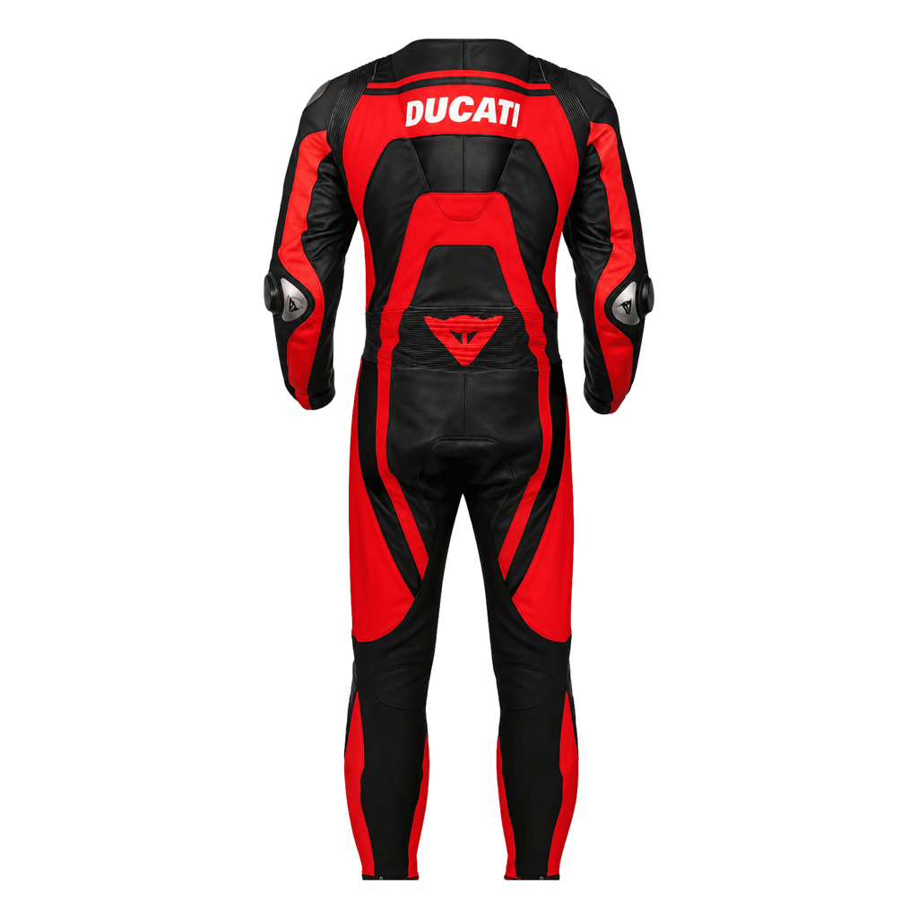 Ducati Corse-Style Black Red Leather Motorcycle Racing Suit – CE Armor
