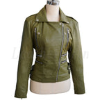Olive Green Brando Genuine Leather Jacket with Detachable Hood