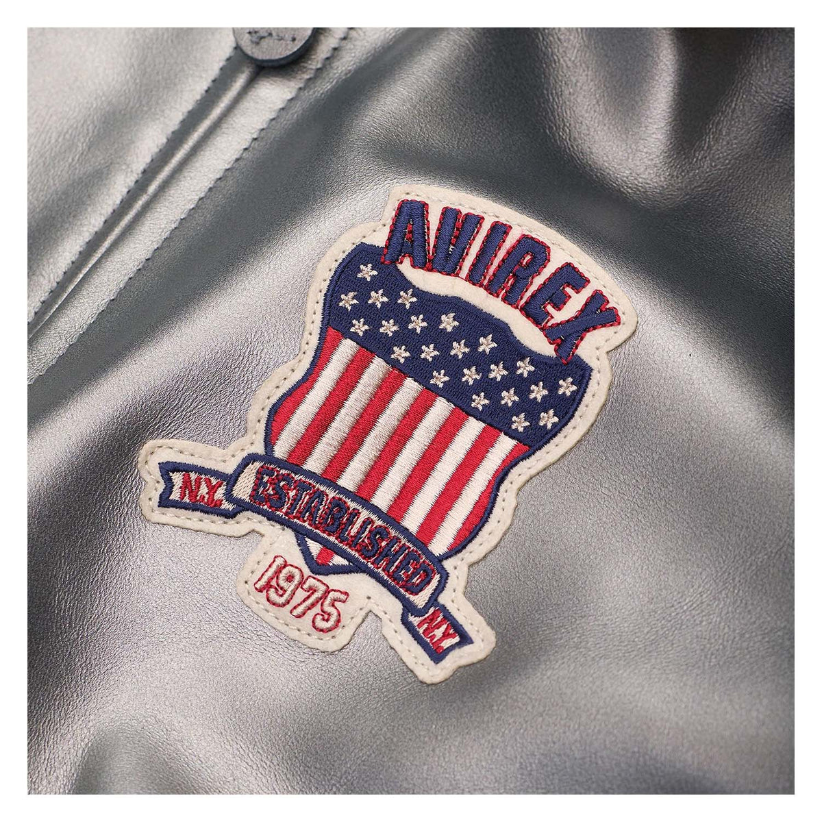 Avirex Iconic Silver Leather Bomber Jacket