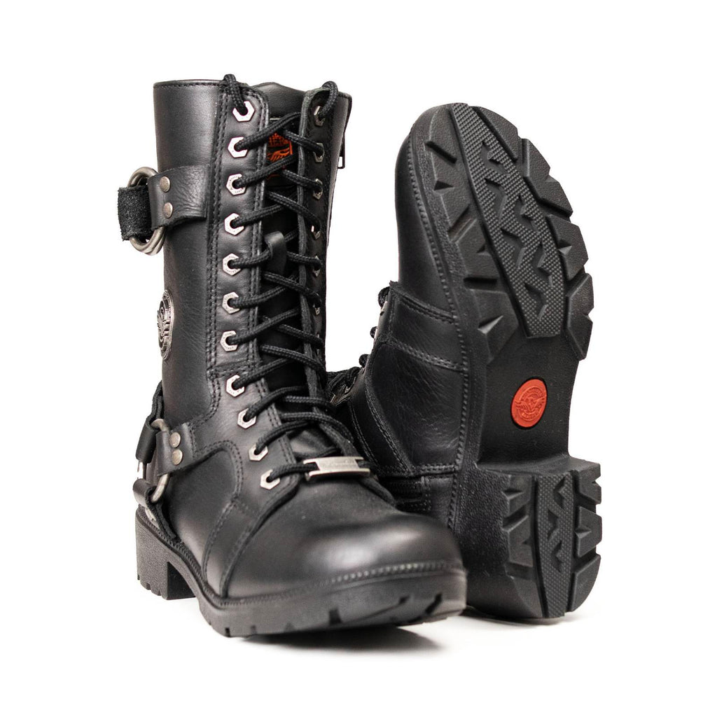 Milwaukee Leather Women's Premium Leather Motorcycle Riding Boots - Lace-To-Toe Harness - Zipper Closure - MBL9391