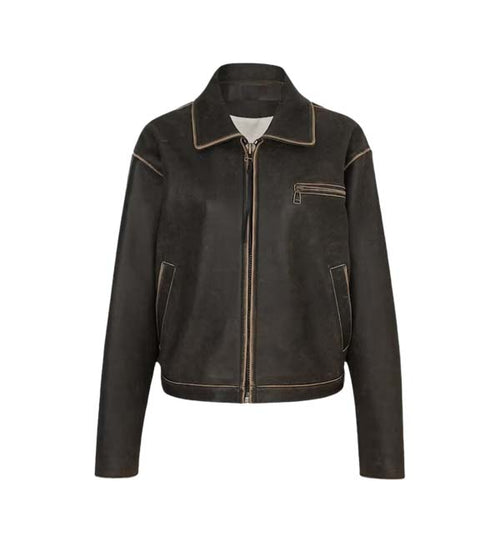 90’s Distressed Brown Leather Jacket Women