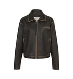 Plus Size 90’s Distressed Brown Leather Jacket Women
