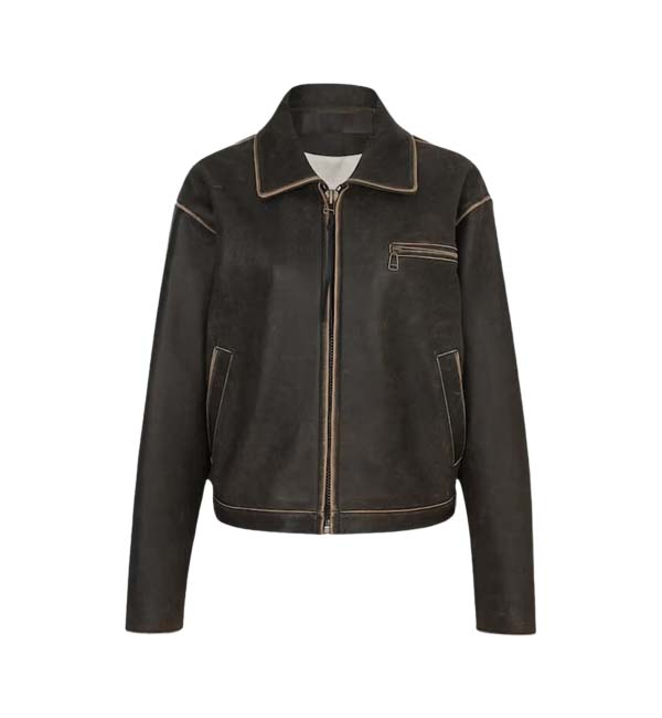 Plus Size 90’s Distressed Brown Leather Jacket Women