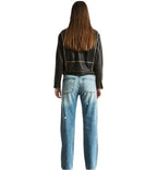 Plus Size 90’s Distressed Brown Leather Jacket Women