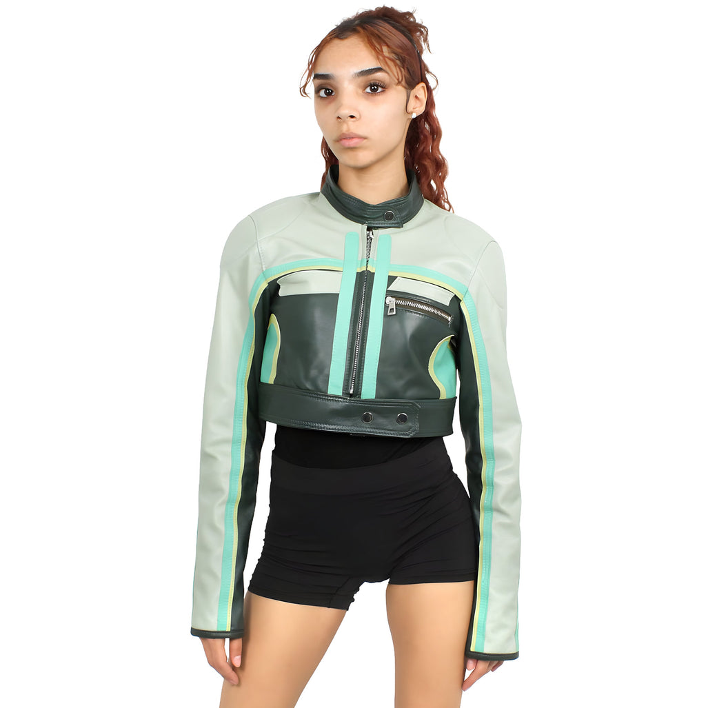 Cropped Leather Moto Jacket