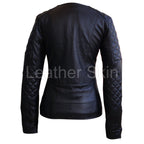 Leather Skin Women Black Brando Quilted Padded Genuine Leather Jacket